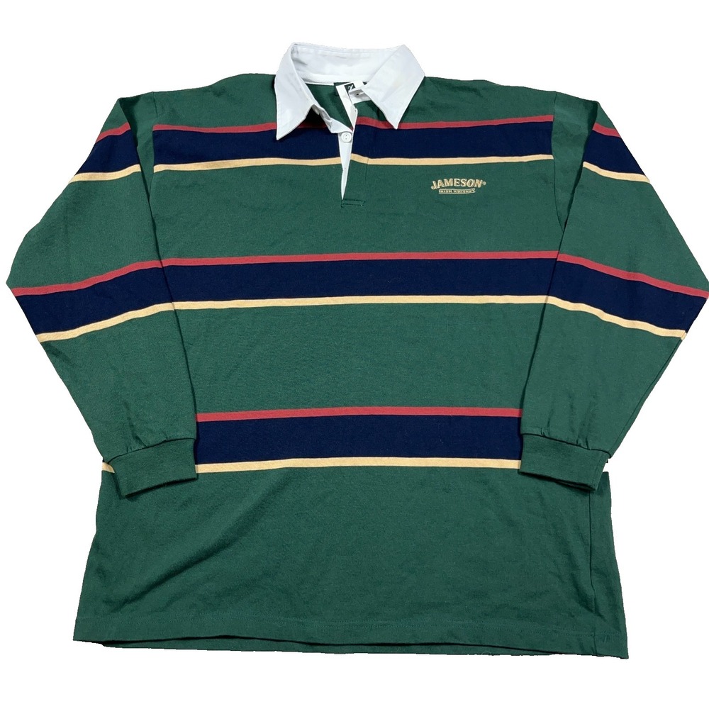 Jameson Irish Whiskey Rugby Shirt Men XL Green Colorblock Beer Retro VTG Y2K
